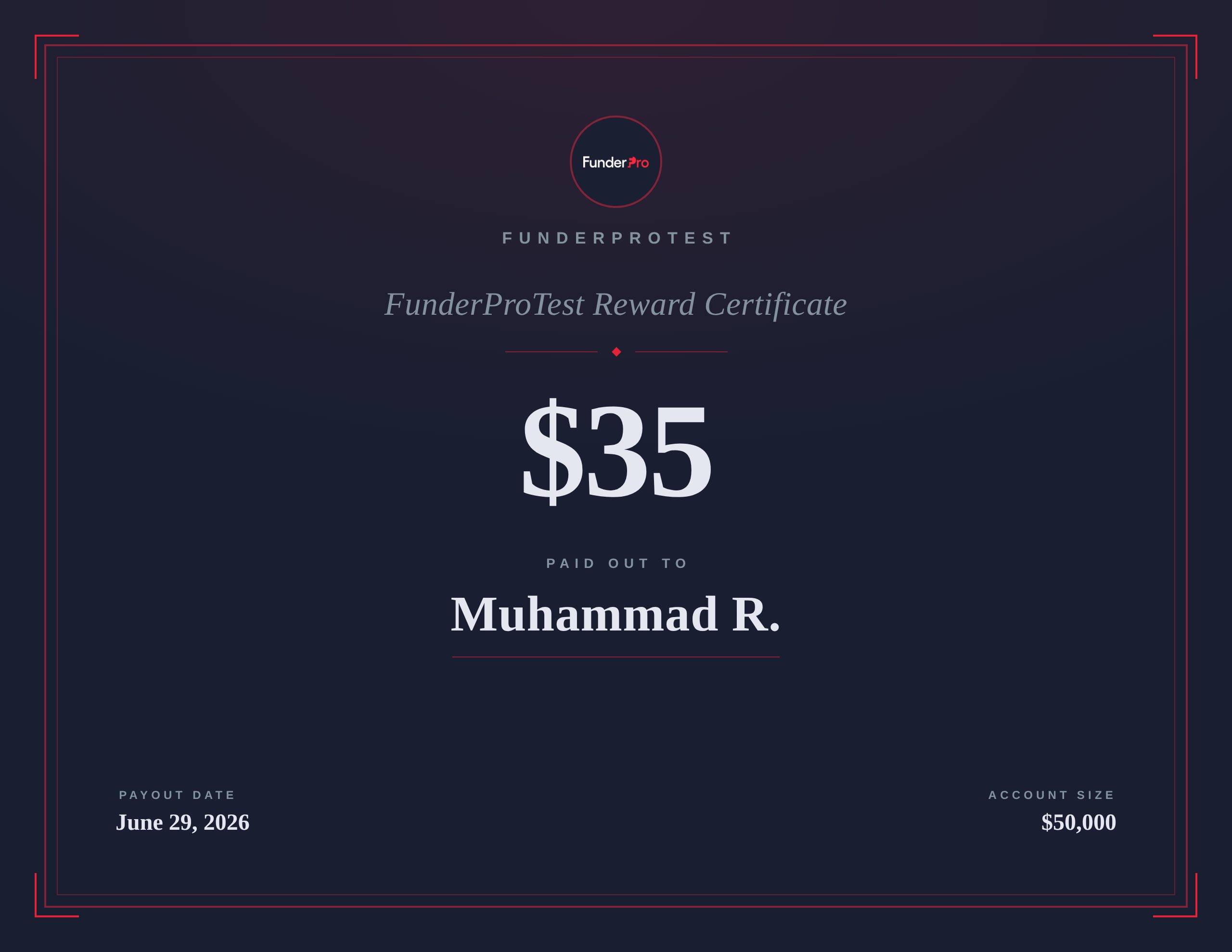 $35 reward paid out to Muhammad R.