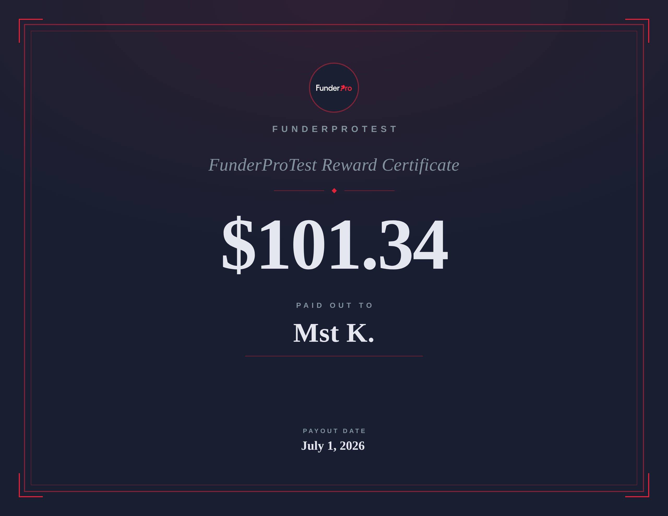 $101.34 reward paid out to Mst K.