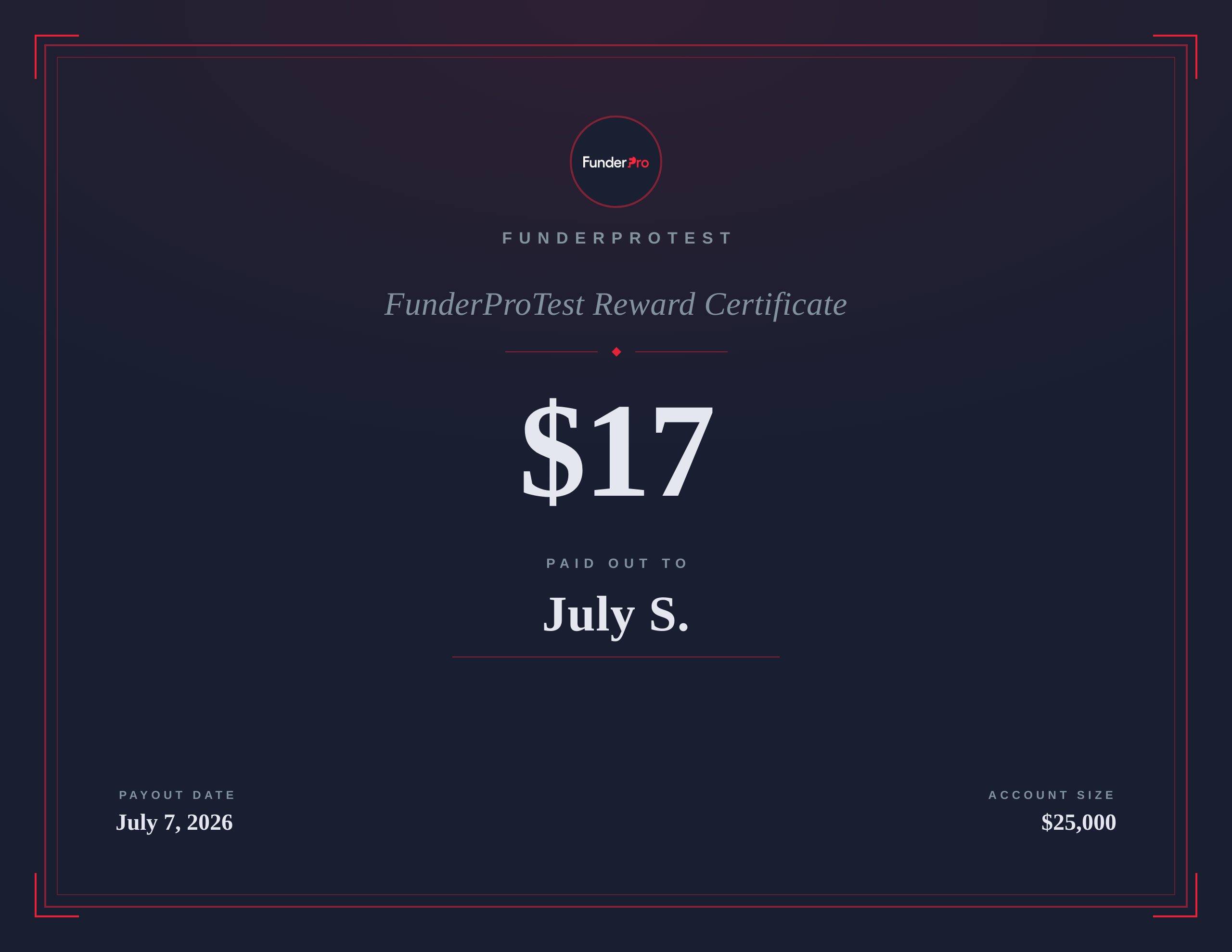 $17 reward paid out to July S.