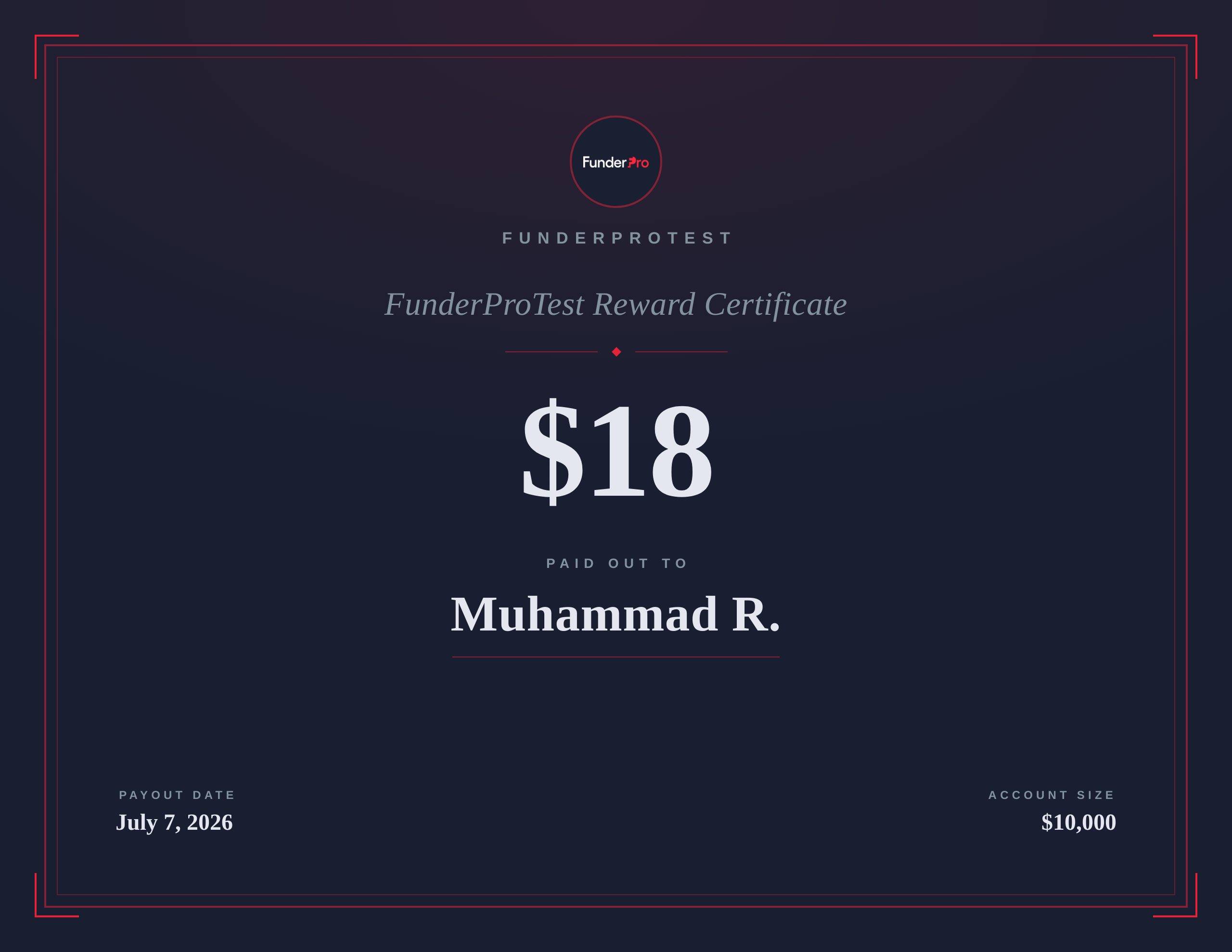 $18 reward paid out to Muhammad R.