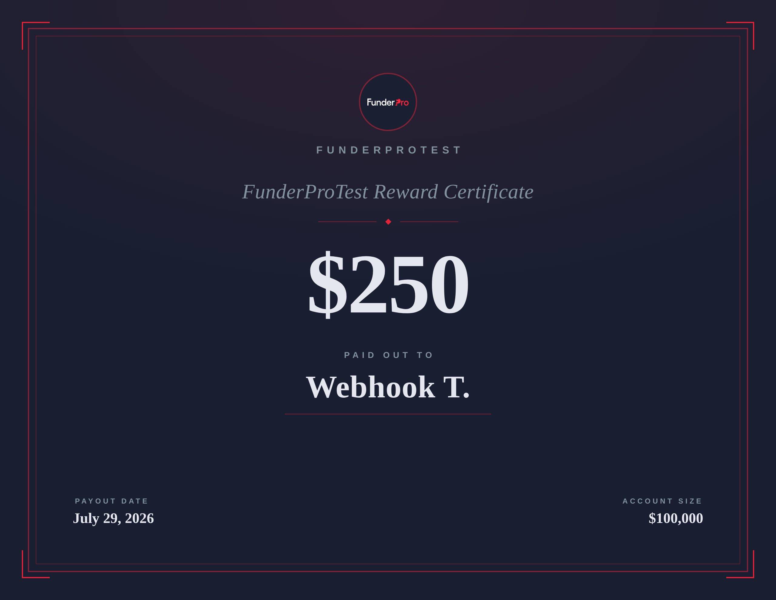 $250 reward paid out to Webhook T.
