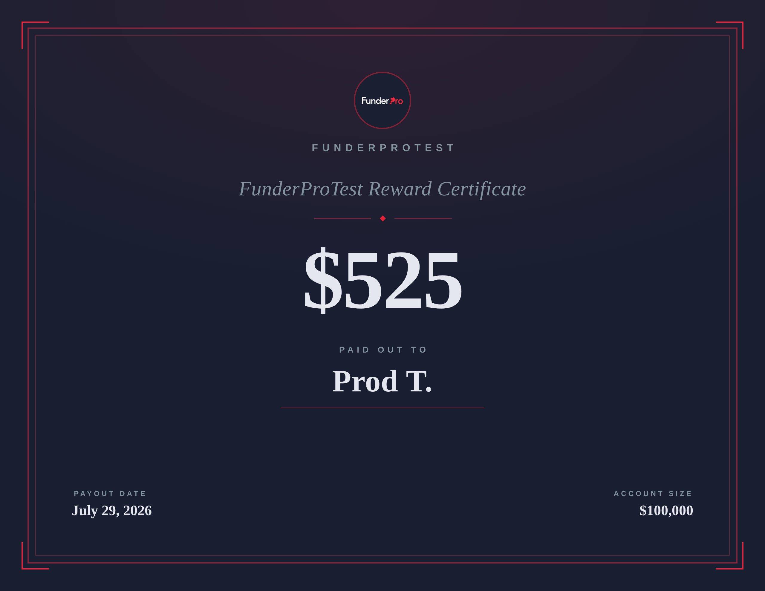 $525 reward paid out to Prod T.