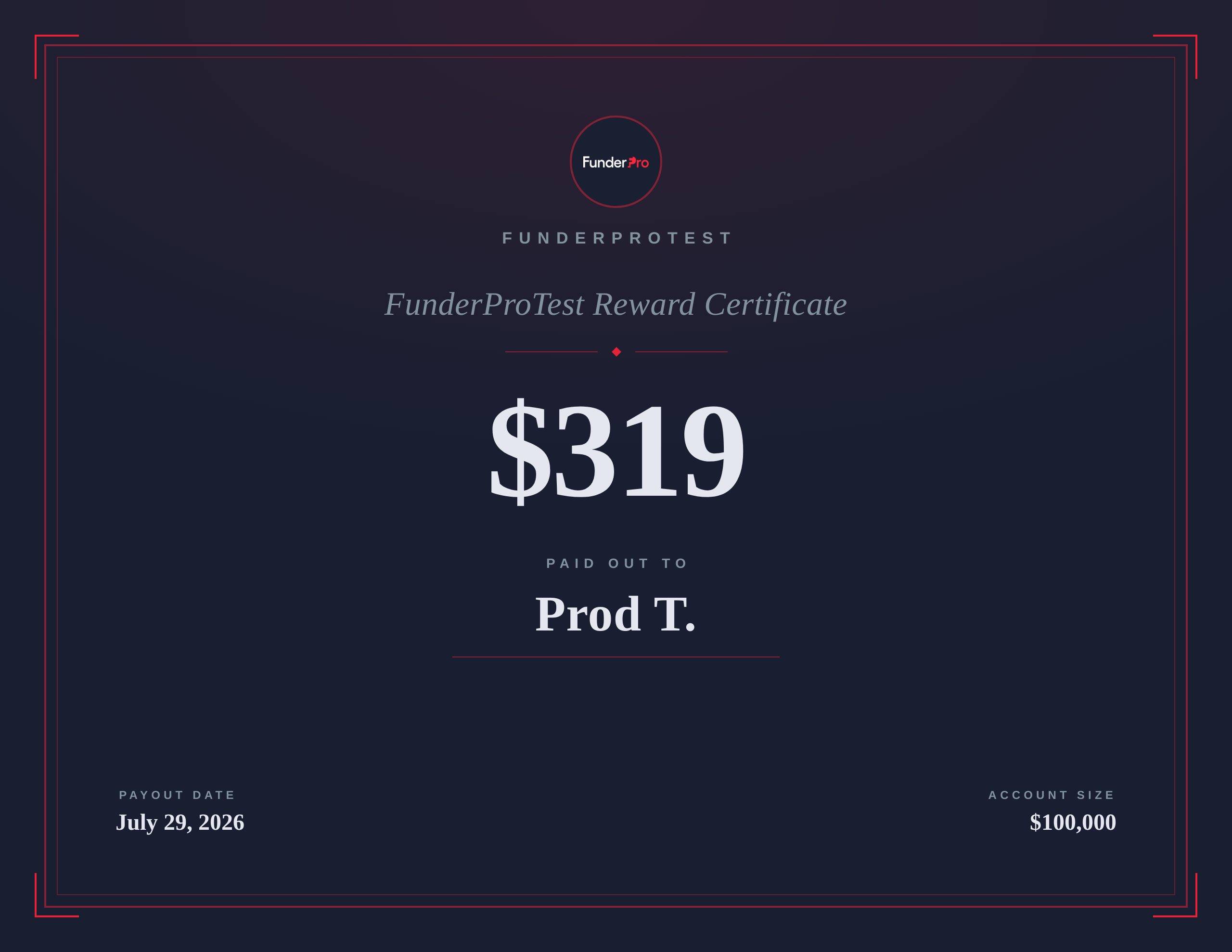 $319 reward paid out to Prod T.