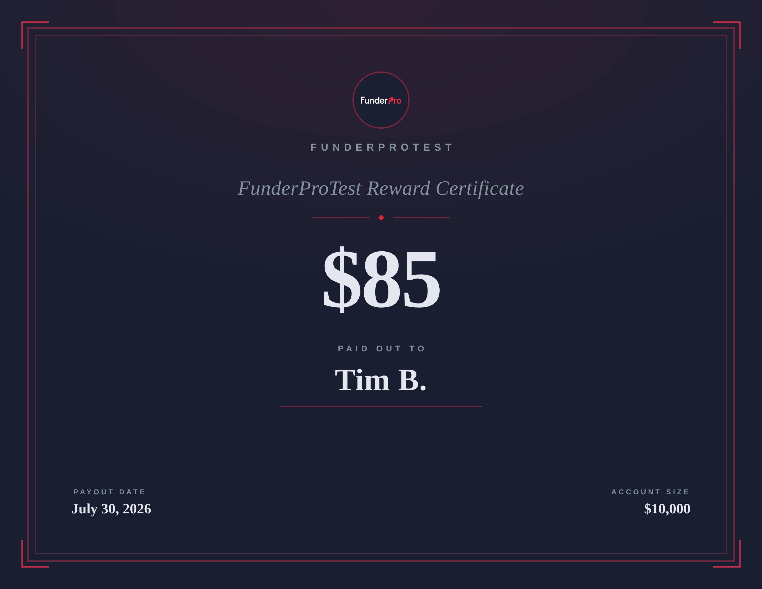 $85 reward paid out to Tim B.