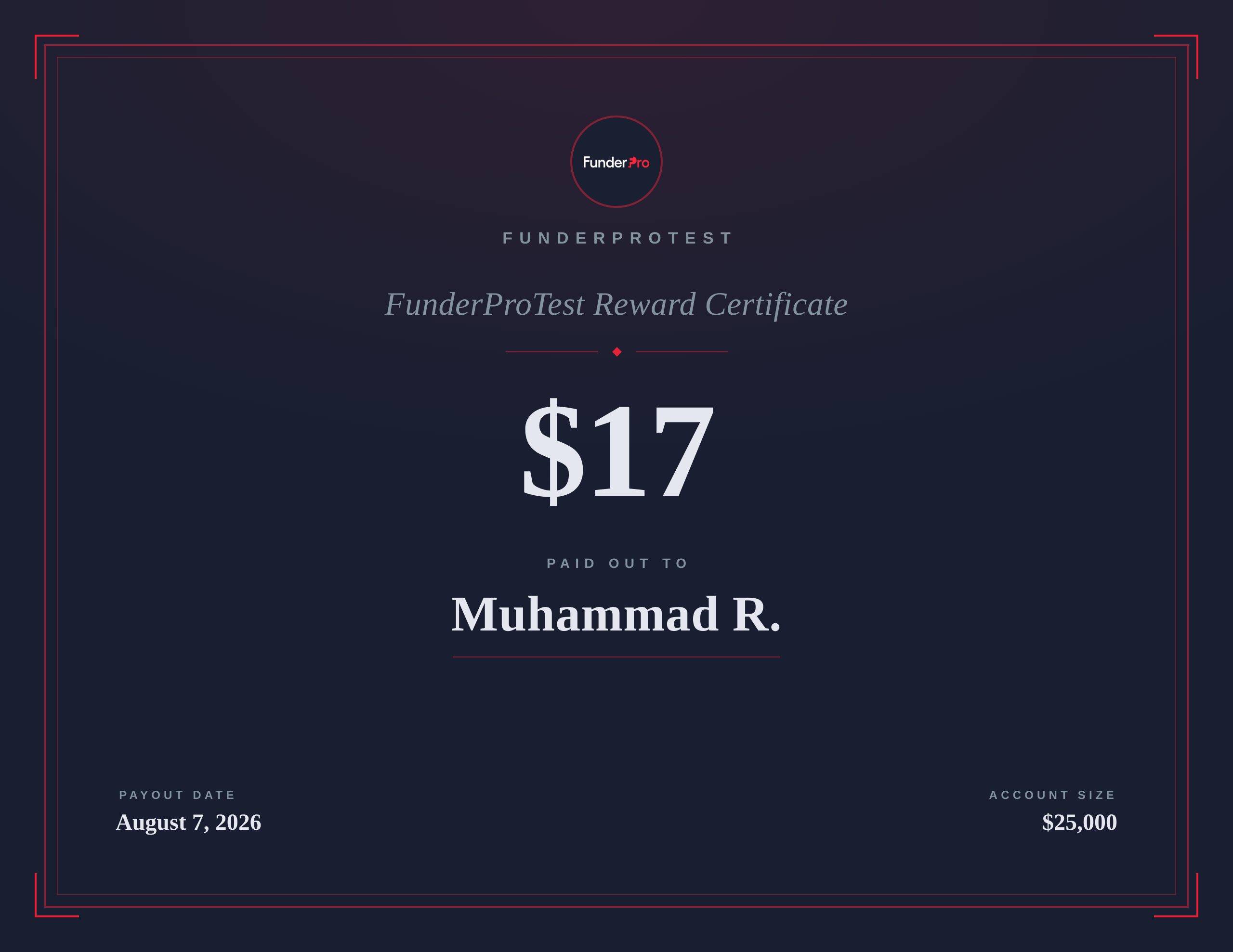 $17 reward paid out to Muhammad R.